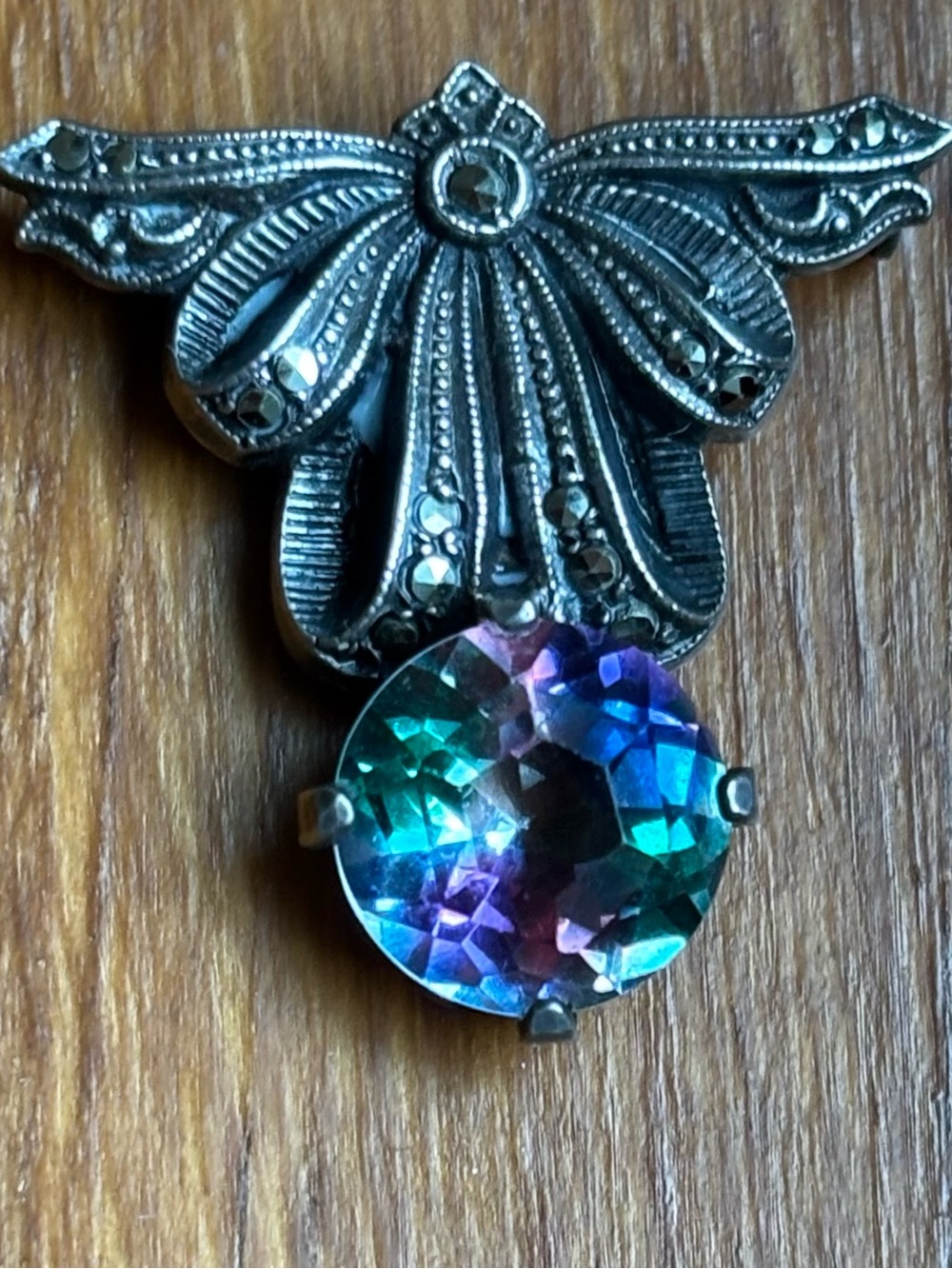 Vintage Multicolor Iris glass  Pendant - Silver